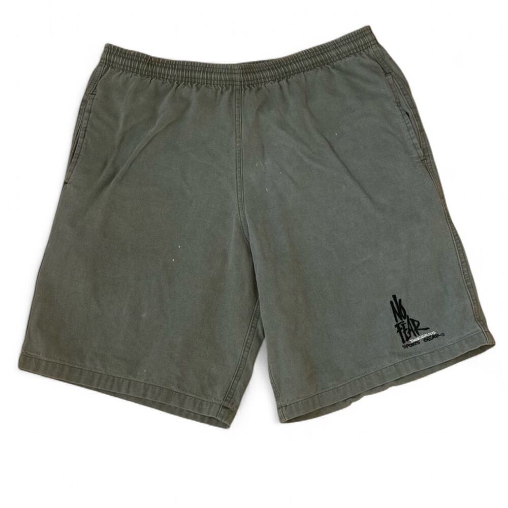 Y2K No Fear Spell-out Men’s Small Shorts Sage Green SoCal Vintage Cotton Canvas
